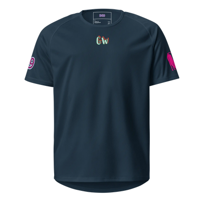 French navy unisex sports jersey front with small “Gw” logo