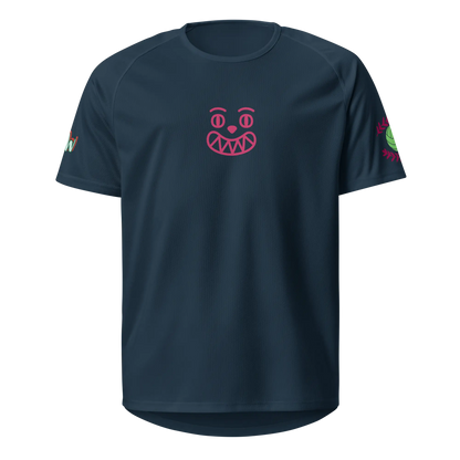French navy unisex sports jersey with pink emblem on the front