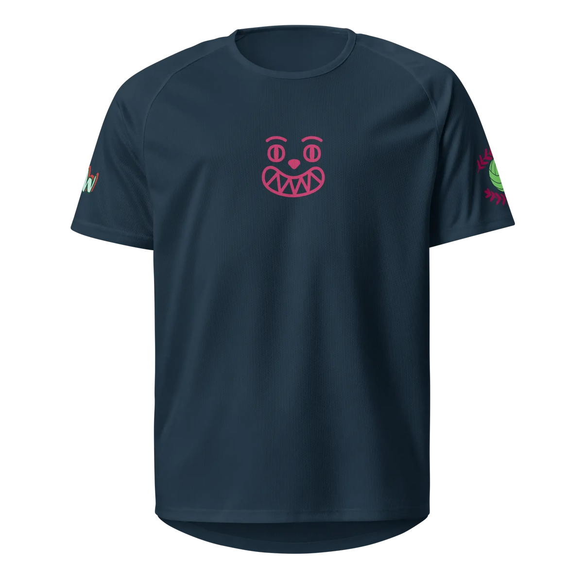 French navy unisex sports jersey with pink emblem on the front