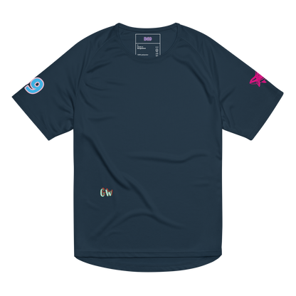 Unisex sports jersey, French navy, solid front with small sleeve icons and chest logo
