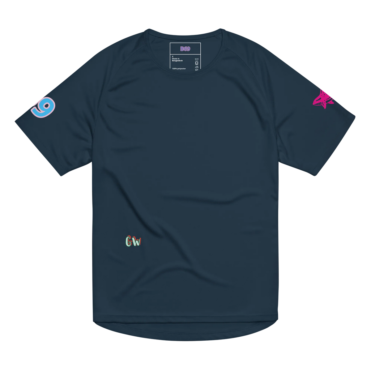 Unisex sports jersey, French navy, solid front with small sleeve icons and chest logo