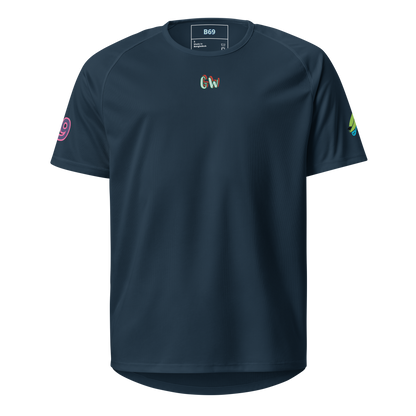 French navy unisex sports jersey, front chest Gw logo