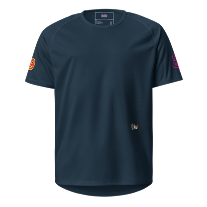 French navy unisex sports jersey: front plain mesh with small GW mark
