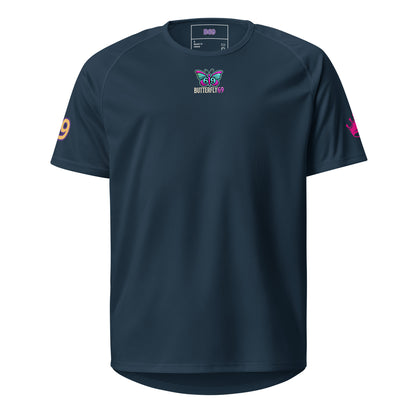 Blue sports jersey with Butterfly69 emblem on chest