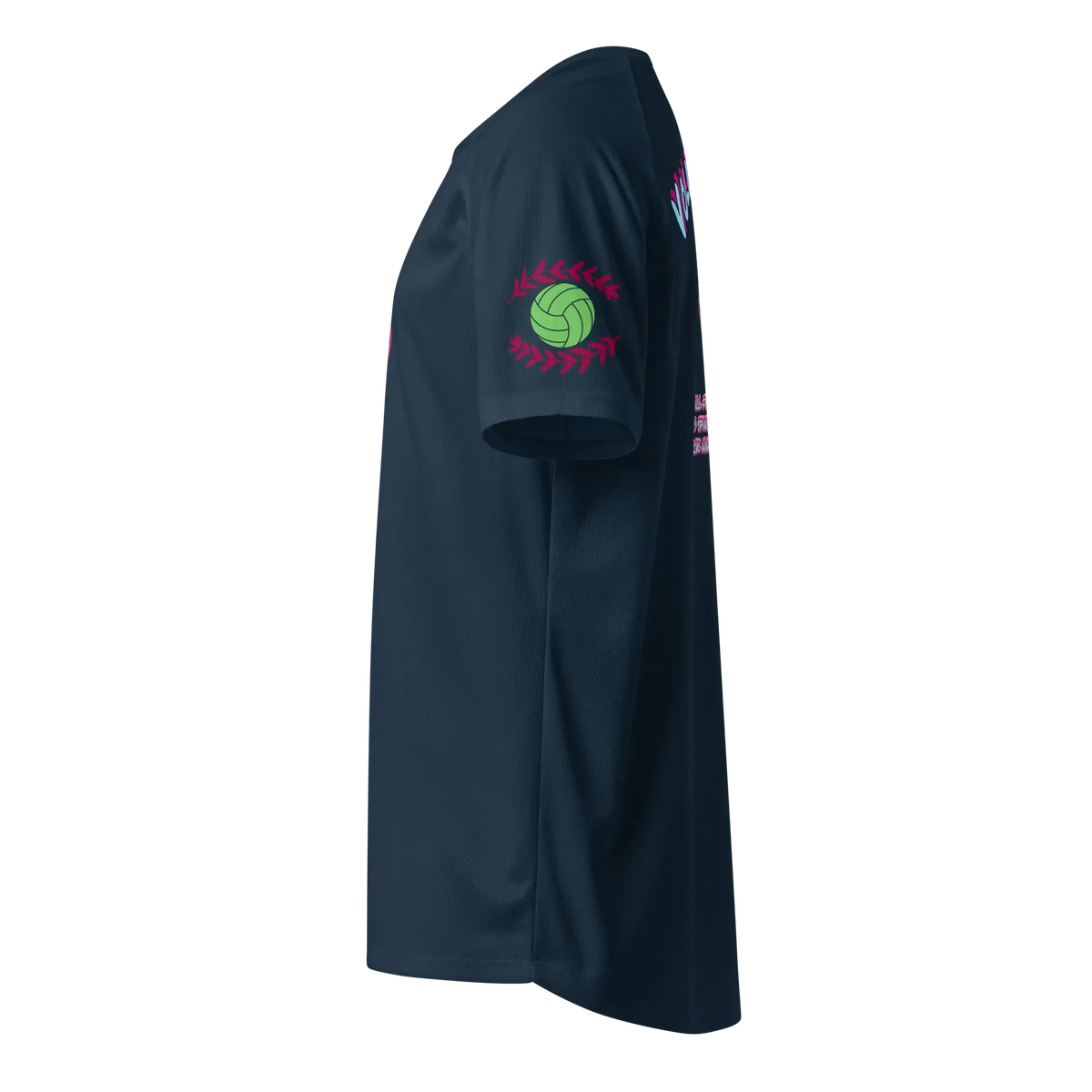 French navy unisex sports jersey sleeve graphic with green ball and pink laurel