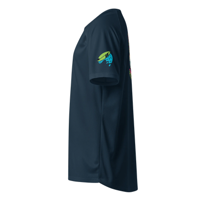 French navy unisex sports jersey, short sleeve with green-blue surf fin logo