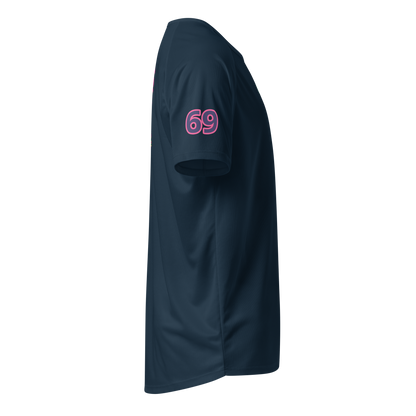 French navy unisex sports jersey, sleeve print '69' in pink