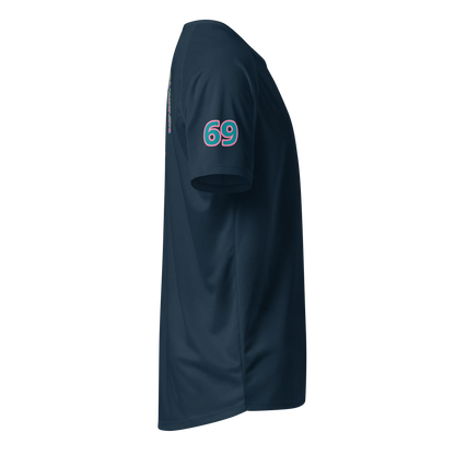 SurfLegend sports jersey in French navy blue, sleeve patch with “69”