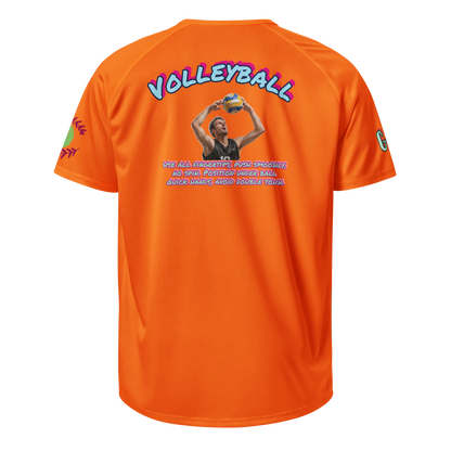 Neonoranges Sporttrikot mit großem Rückendruck und Text