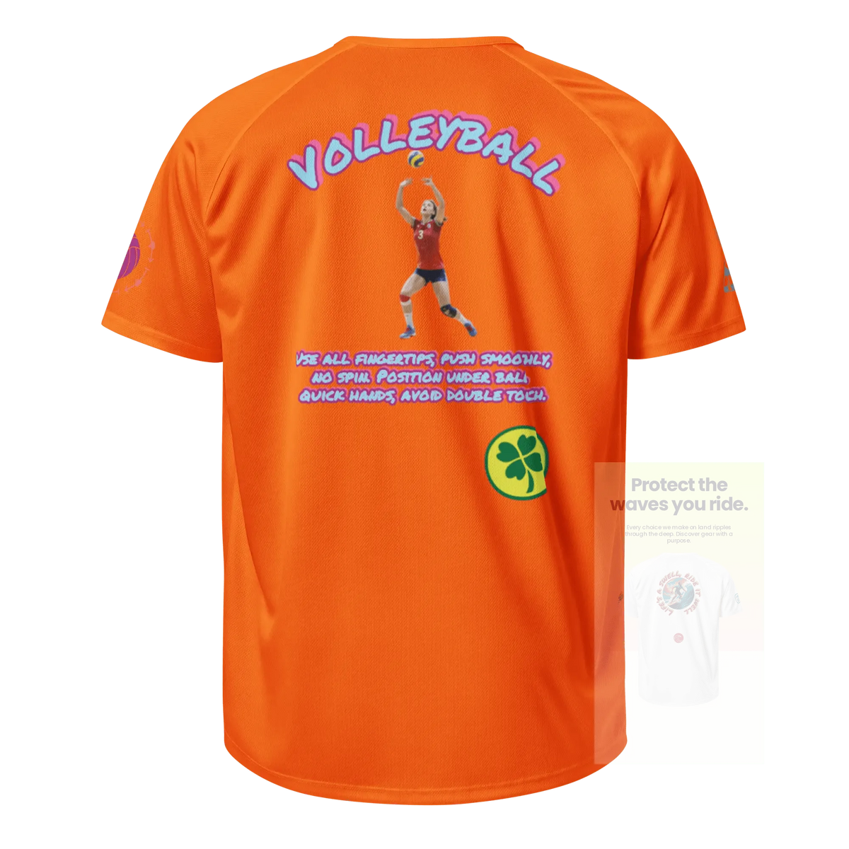 Unisex sports jersey (neon orange) hinten mit „VOLLEYBALL“-Print, Spieler-Grafik & Text