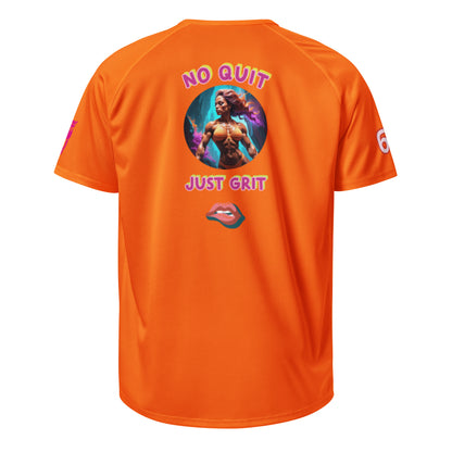 Orange unisex sports jersey back print "NO QUIT JUST GRIT"