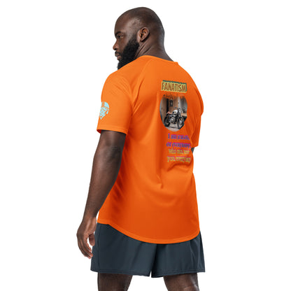 Scrambler#2 T-Shirt, orange mit Rückenprint „FANATISM“ und Grafik