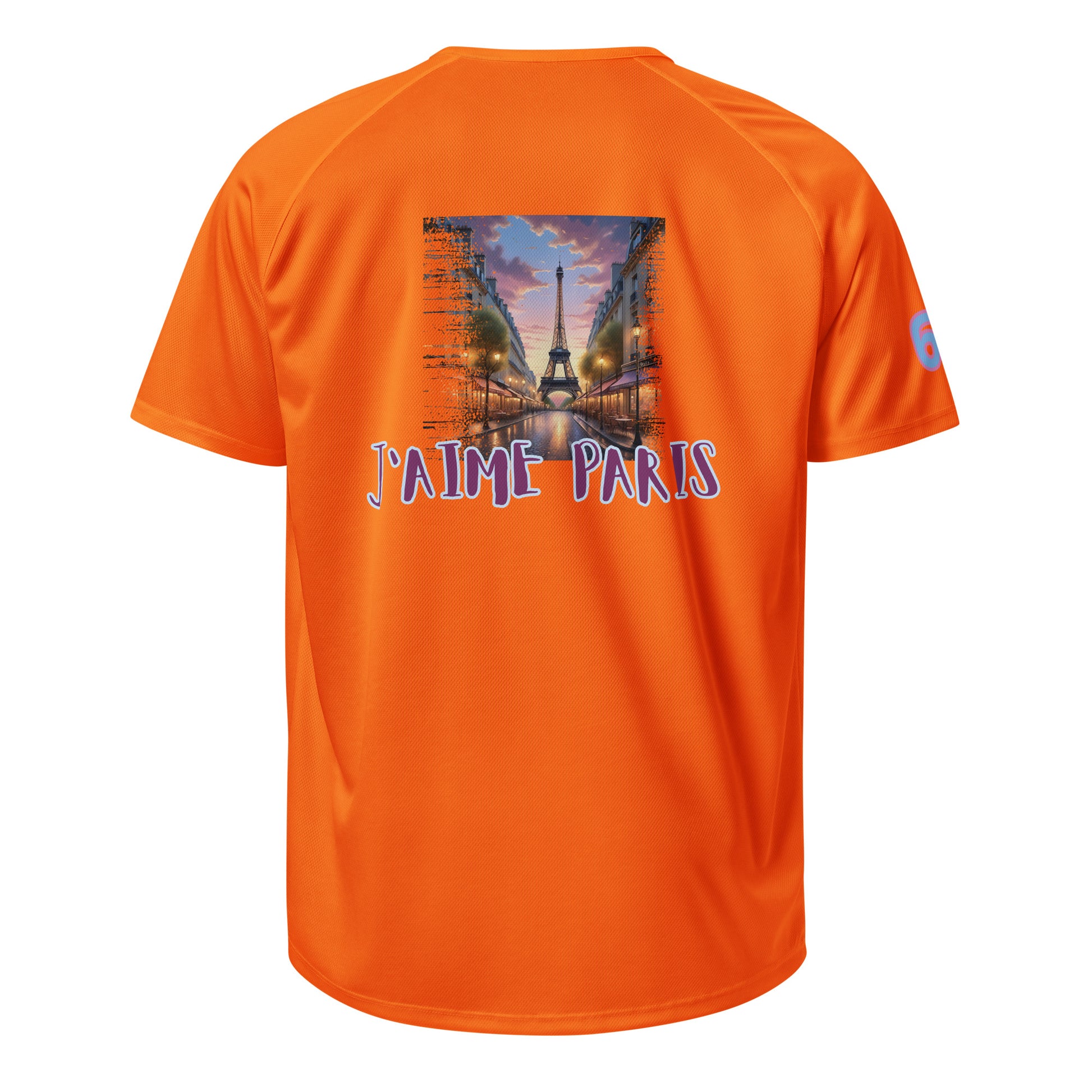 AW Paris sports jersey, orange back with Eiffel Tower “J’AIME PARIS” graphic
