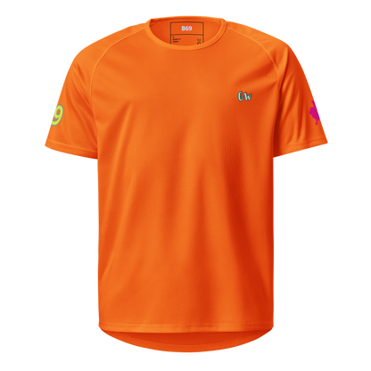 Unisex-Sportsjersey, orange, Frontansicht mit Logo