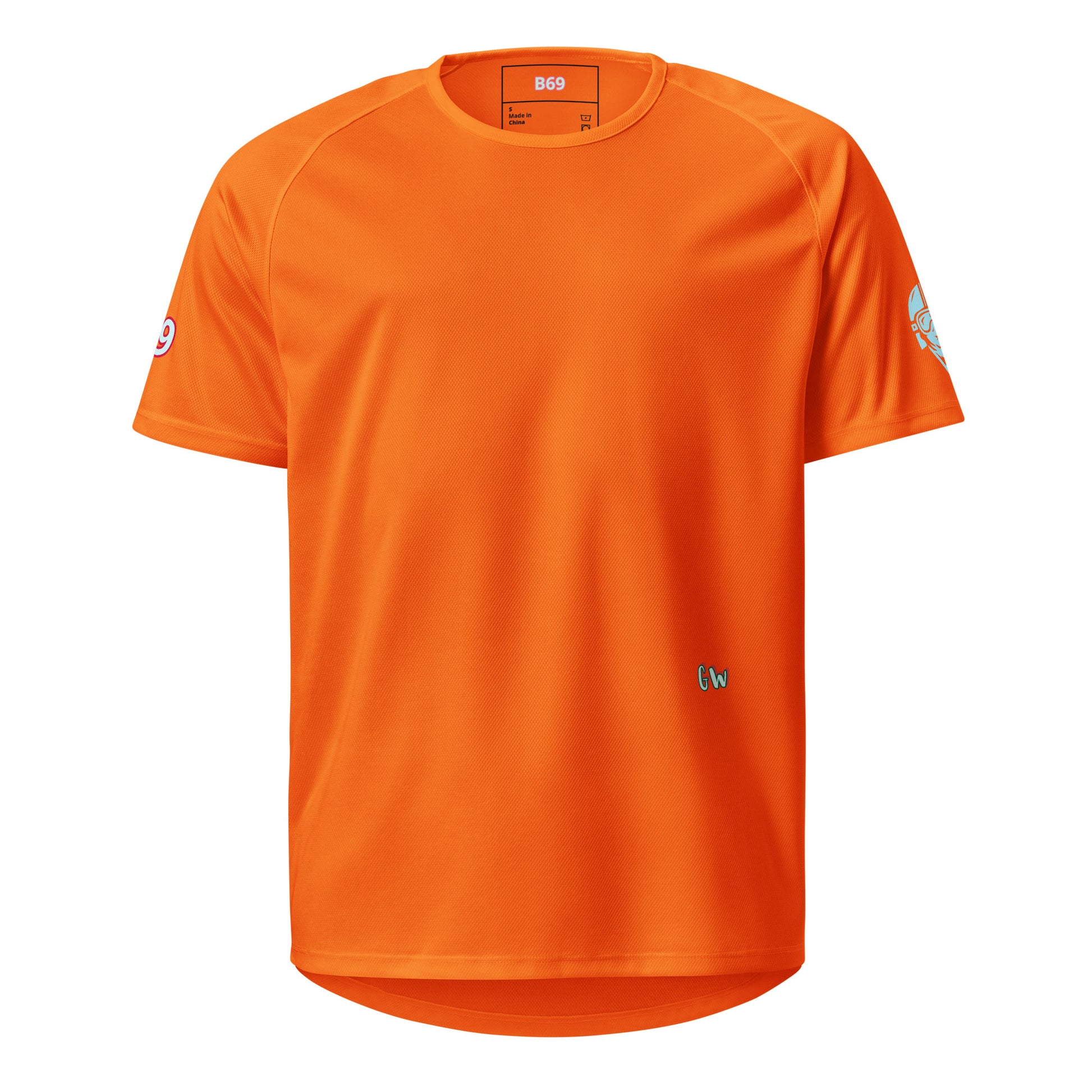 Neon orange performance T-shirt front view with CW chest mark