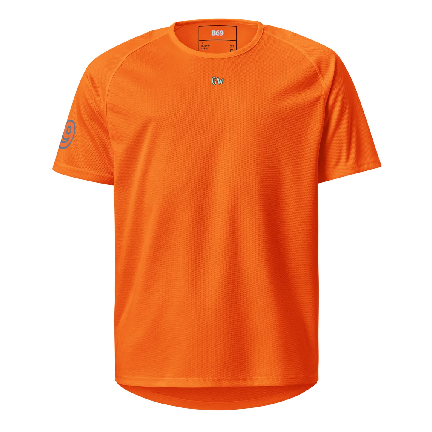AW Hllywood sports jersey in Neon Orange, front with small “CW” logo
