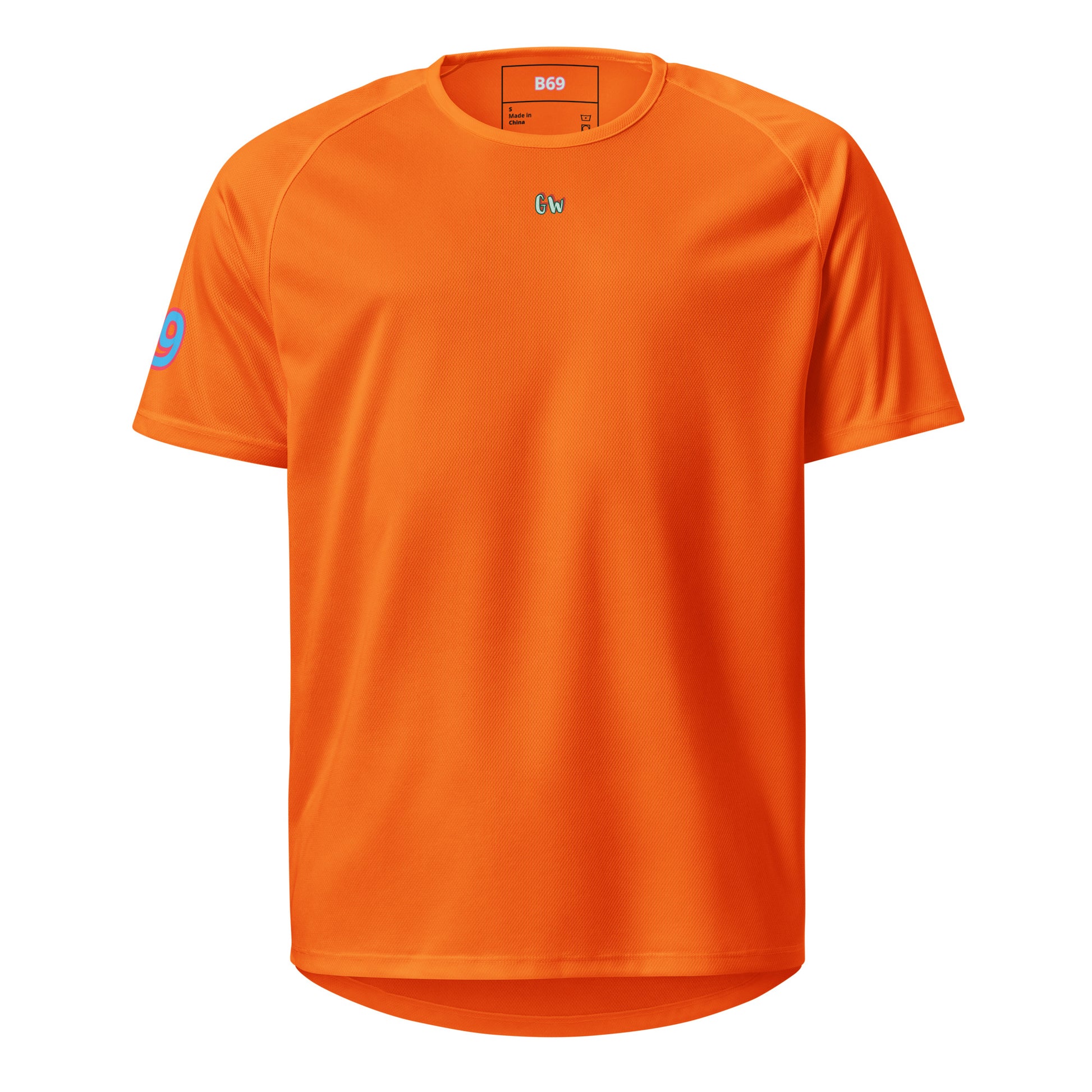 Sports jersey in orange with small chest logo and short sleeves