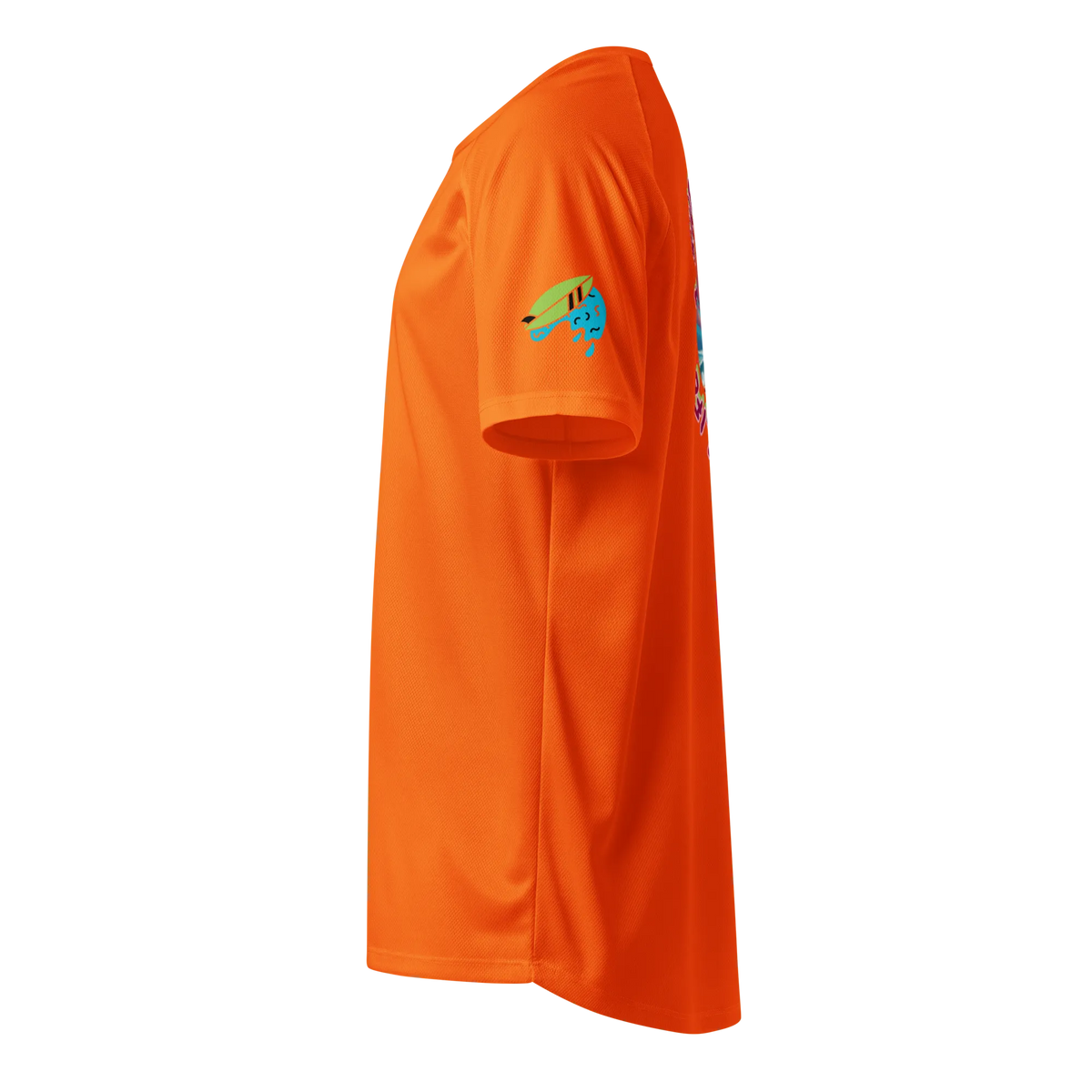Sport-Jersey, neon-orange, Seitenansicht mit Surfer-Logo auf dem Ärmel