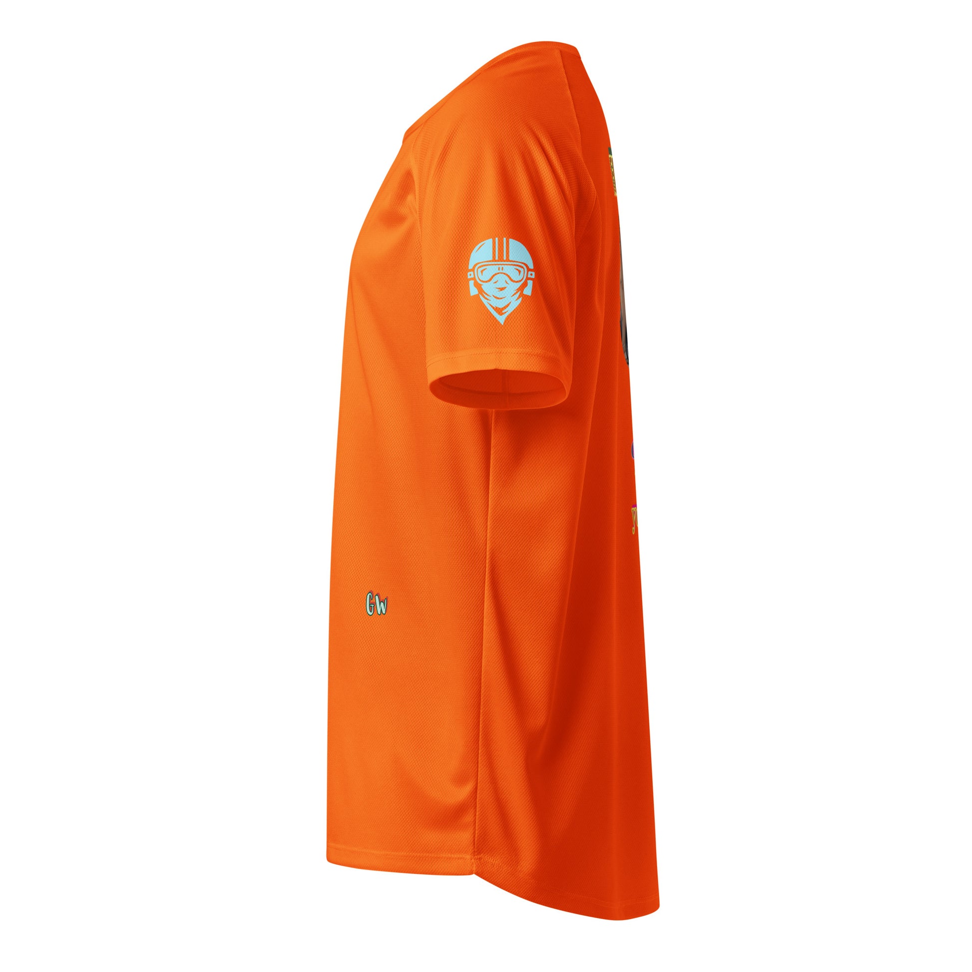 Scrambler#2 T-shirt (Orange) with small chest-face mascot logo on sleeve