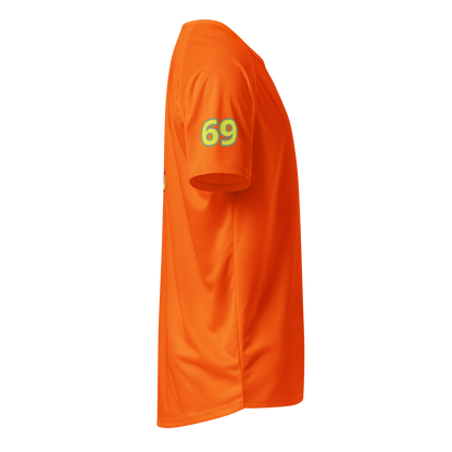 Unisex-Sportsjersey, orange, Ärmelprint „69“