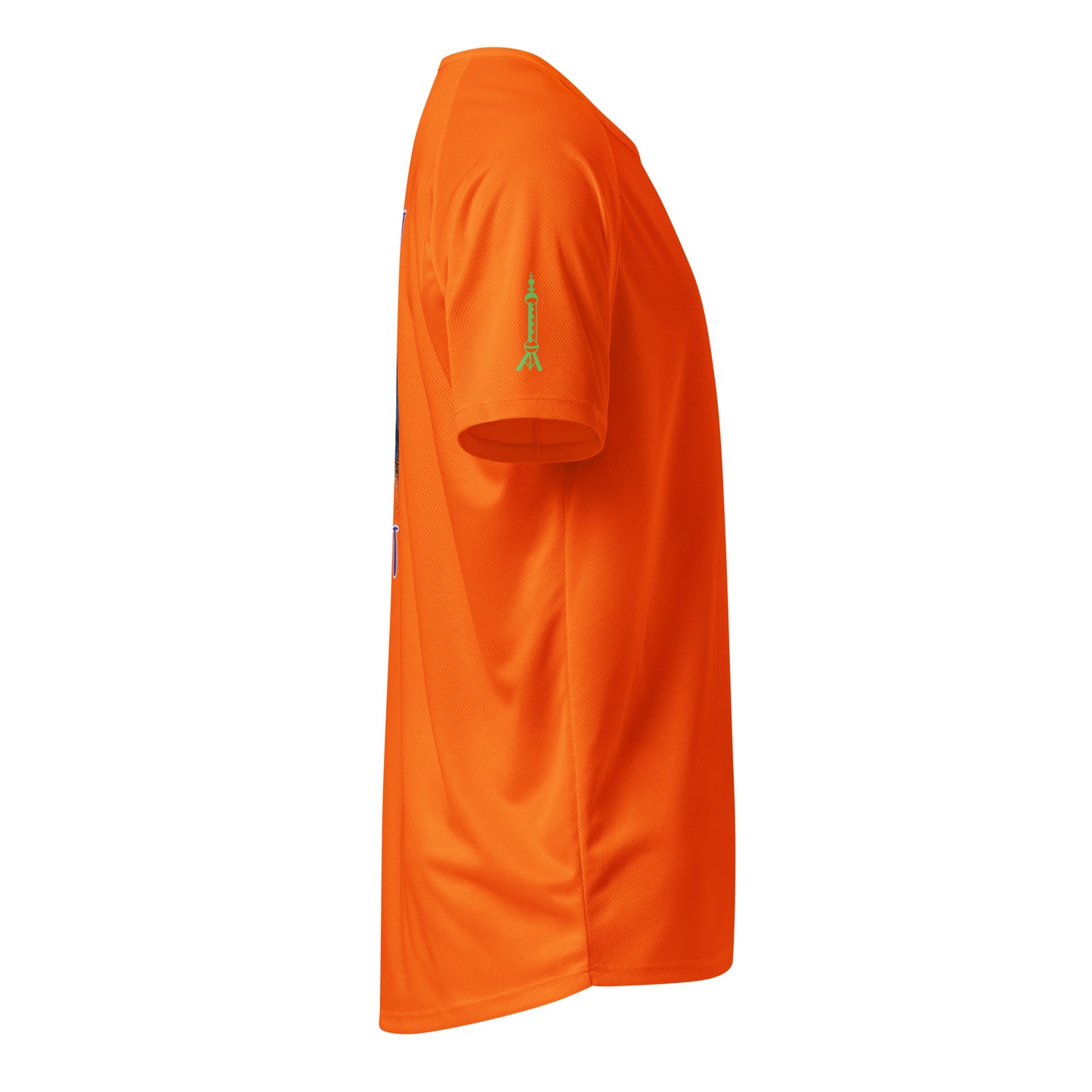 AW Shang sports jersey in orange, short-sleeve side with small skyline icon