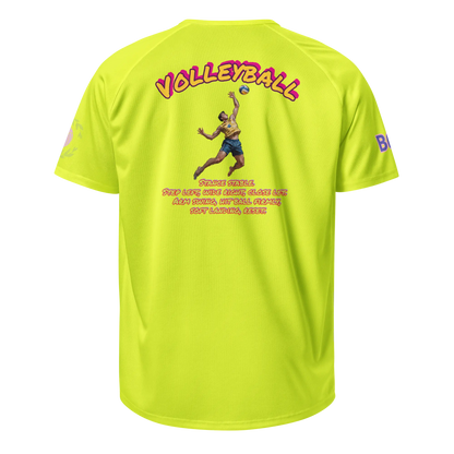 Neon yellow unisex sports jersey: back “VOLLEYBALL” and player illustration