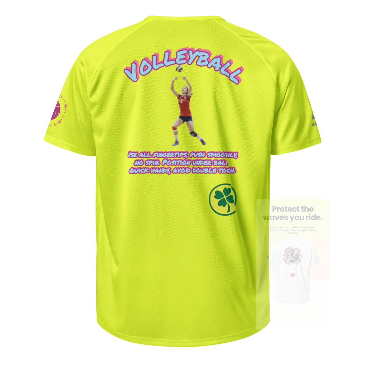 Neon yellow unisex sports jersey, back graphic with standing player and text