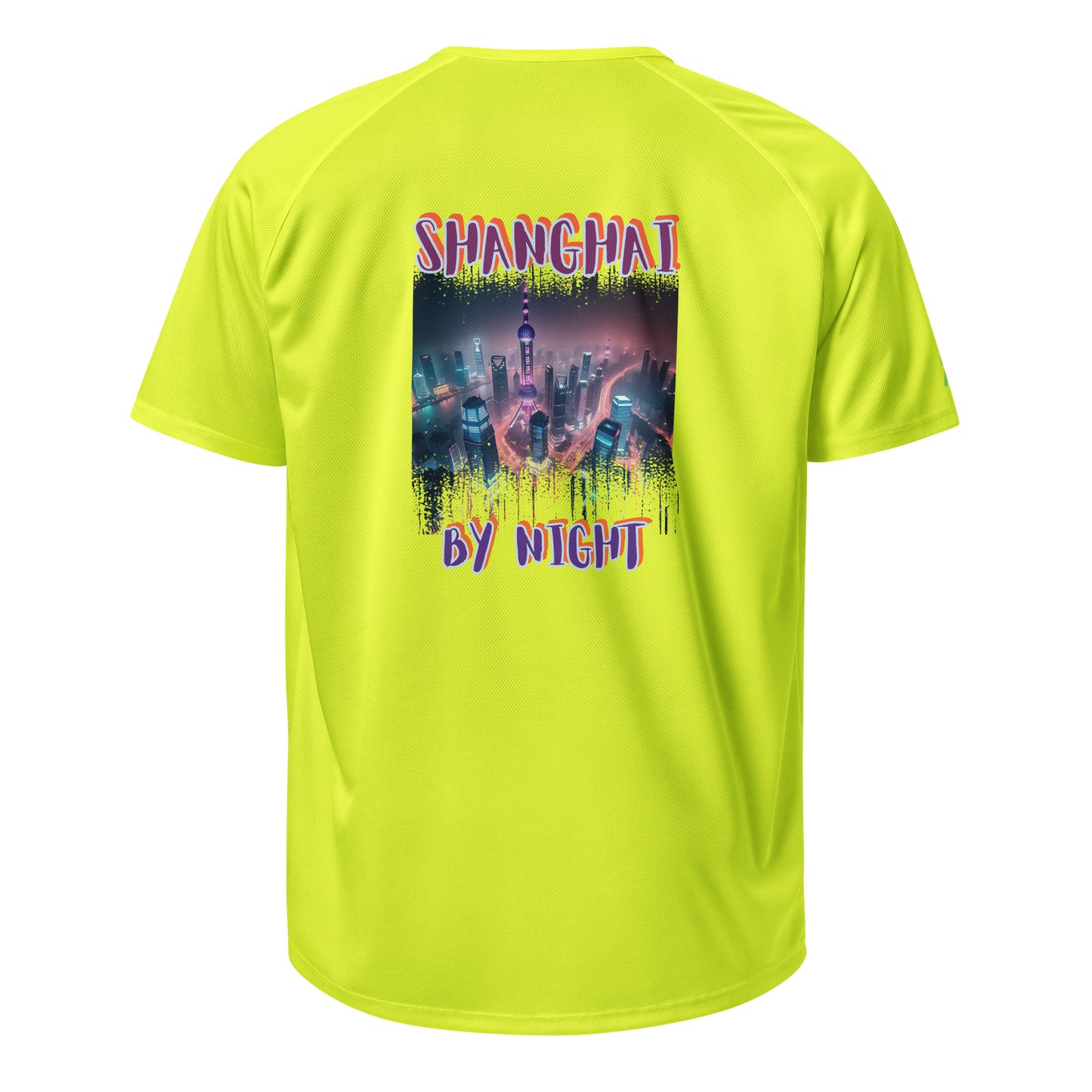 AW Shang sports jersey in neon yellow, back with 'SHANGHAI BY NIGHT' graphic
