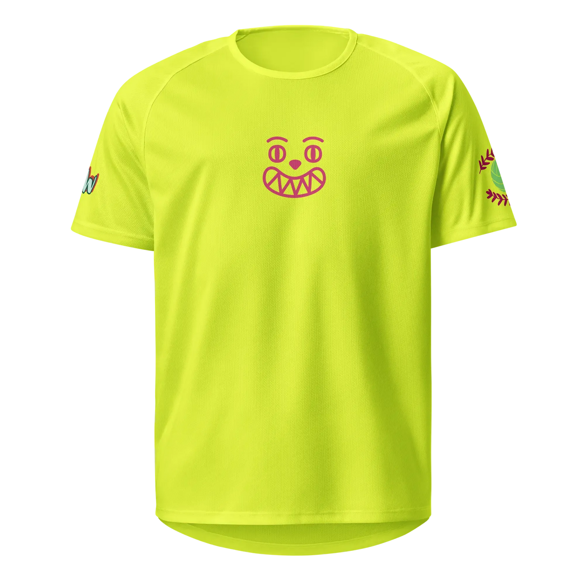 Unisex sports jersey, neon yellow front with red logo at chest