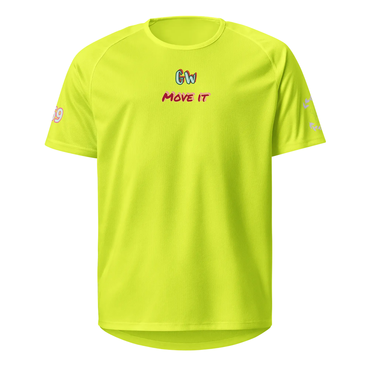 Neon yellow unisex sports jersey with crew neck and MOVE IT chest logo