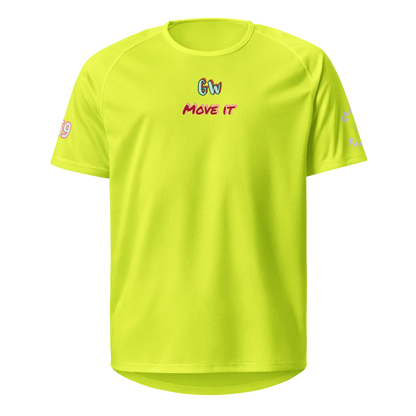 Neon yellow unisex sports jersey with crew neck and MOVE IT chest logo