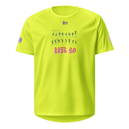 Neon yellow unisex sports jersey: front “LET’S GO” athletes graphic