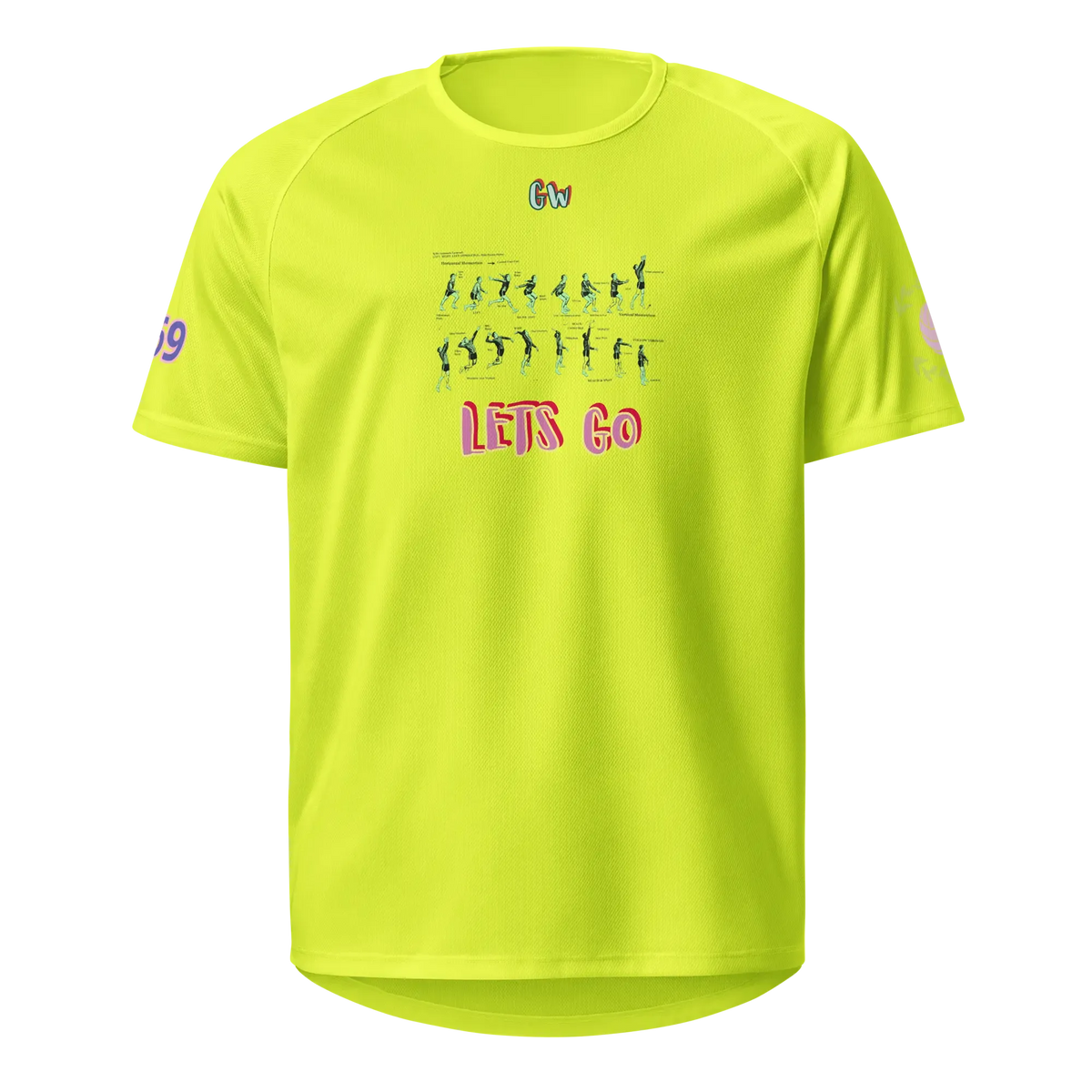 Neon yellow unisex sports jersey: front “LET’S GO” athletes graphic