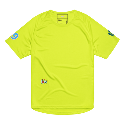 Unisex sports jersey, neon yellow with small side logos and chest label