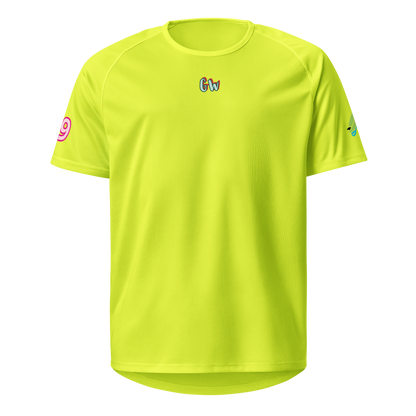 Neon-Limonen Sporttrikot mit kleinem „Gw“-Logo vorn, kurzärmelig