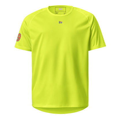 AW Hllywood sports jersey in Neon Yellow, front with small “CW” logo