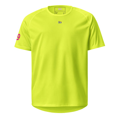 AW Monaco sports jersey in neon yellow-green, front with small “Gw” logo and “9” sleeve print.
