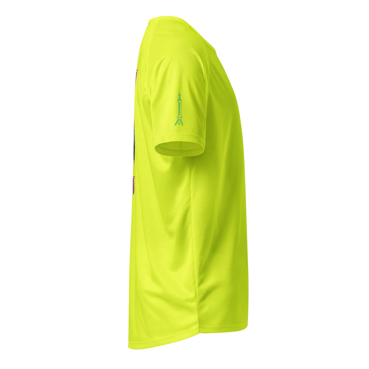 AW Shang sports jersey in neon yellow, short-sleeve side with small skyline icon