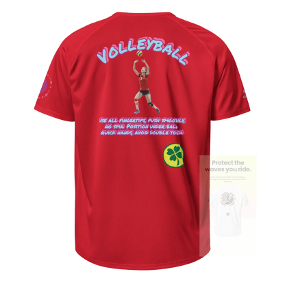 Unisex sports jersey (rot) vorne mit Rückenprint „VOLLEYBALL“, Spieler-Grafik & Text