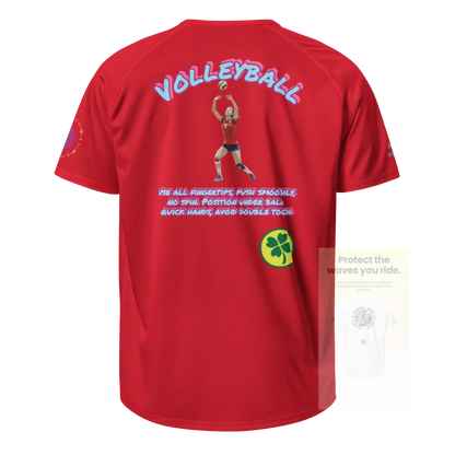 Unisex sports jersey (rot) vorne mit Rückenprint „VOLLEYBALL“, Spieler-Grafik & Text