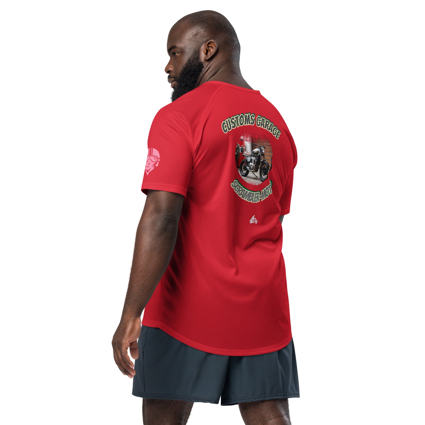Scrambler#1 T-Shirt, rot, Rückenprint „Customs Garage“