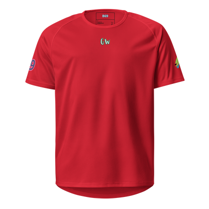 Red unisex sports jersey, front chest Gw logo