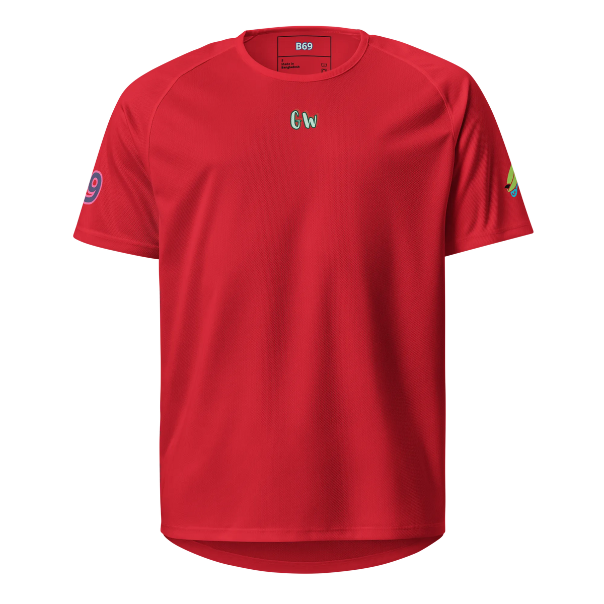 Red unisex sports jersey, front chest Gw logo
