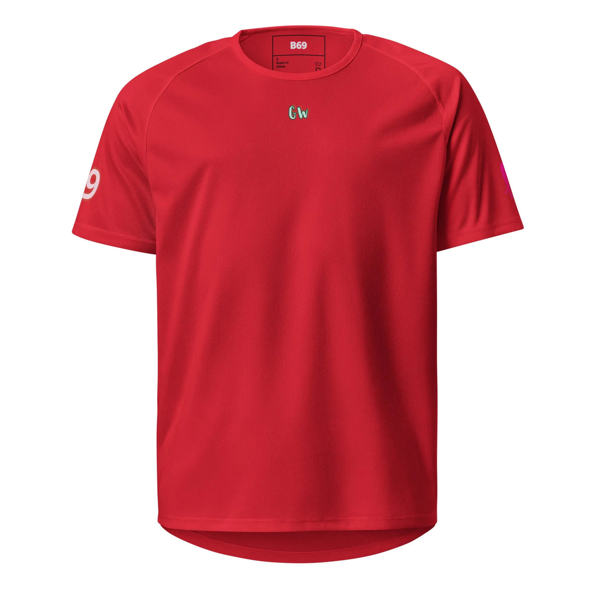 Unisex Sportshirt in Red, kurzarm, Rundhalsausschnitt mit kleinem Brust-Logo