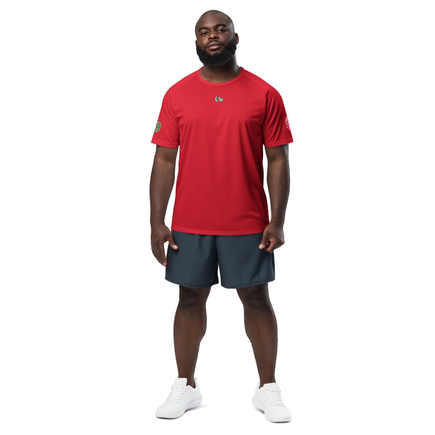 Scrambler#1 T-shirt in red with small chest logo and short sleeves