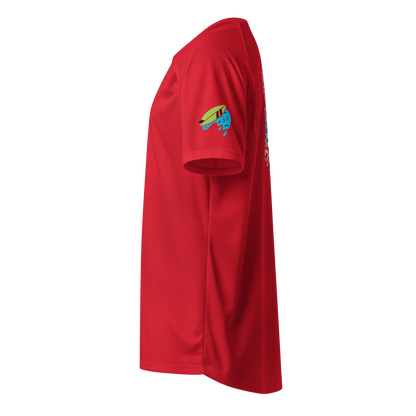 Sport-Jersey, rot, mit Ärmel-Logo und seitlichem Ausschnittbereich
