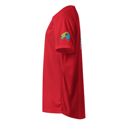Sport-Jersey, rot, mit Ärmel-Logo und seitlichem Ausschnittbereich