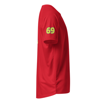 Unisex-Sportsjersey, rot, Ärmelprint „69“