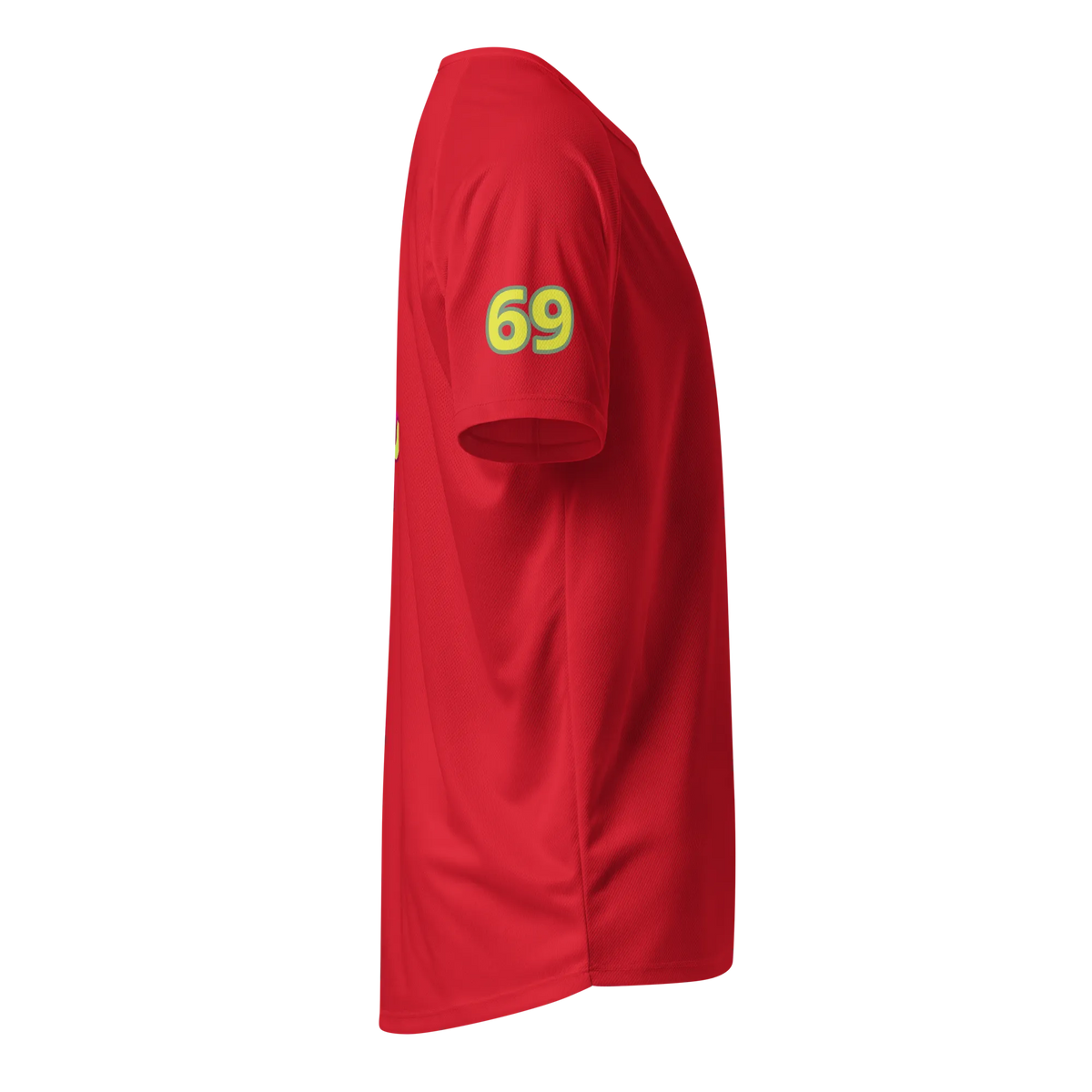 Unisex-Sportsjersey, rot, Ärmelprint „69“