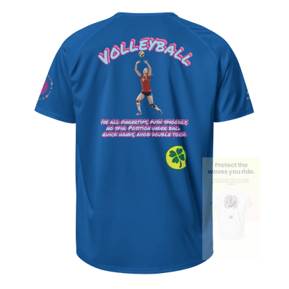 Unisex sports jersey (royalblau) hinten mit „VOLLEYBALL“-Print, Spieler-Grafik & Text